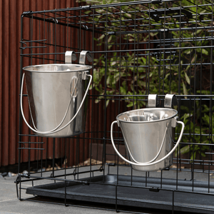 Stainless Steel Pet Parrot Feeder/Dog Cat Bowl Water Bucket - 2.8L Flat Sided with Riveted Hooks