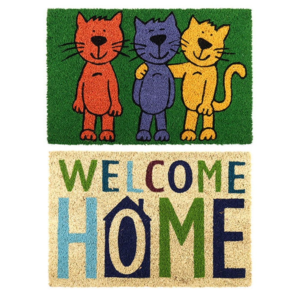 2 x Doormat for Front Door Entryway Cursive Natural Coconut Coir Floor mat | Outdoor | 40x60cm