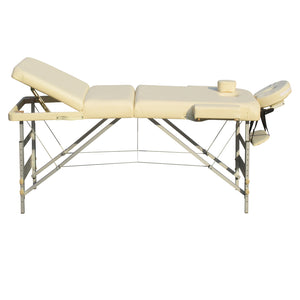 Portable Aluminium Massage Table with 3 Folds | Beauty Therapy Bed | Beige