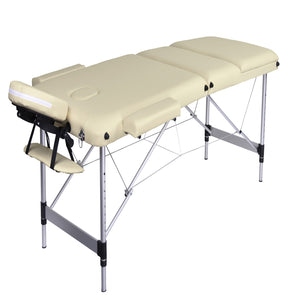 Portable Aluminium Massage Table with 3 Folds | Beauty Therapy Bed | Beige