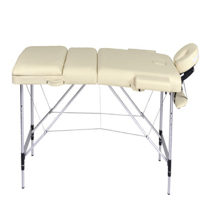 Portable Aluminium Massage Table with 3 Folds | Beauty Therapy Bed | Beige