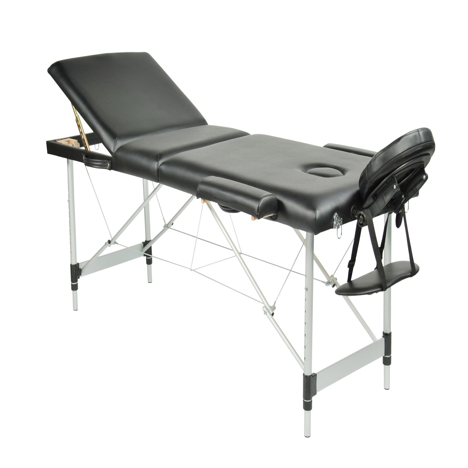 Portable Aluminium Massage Table with 3 Folds | Beauty Therapy Bed | Black