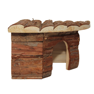 Natural Wooden Hamster Wooden House | Small Pet Hideout with Chimney