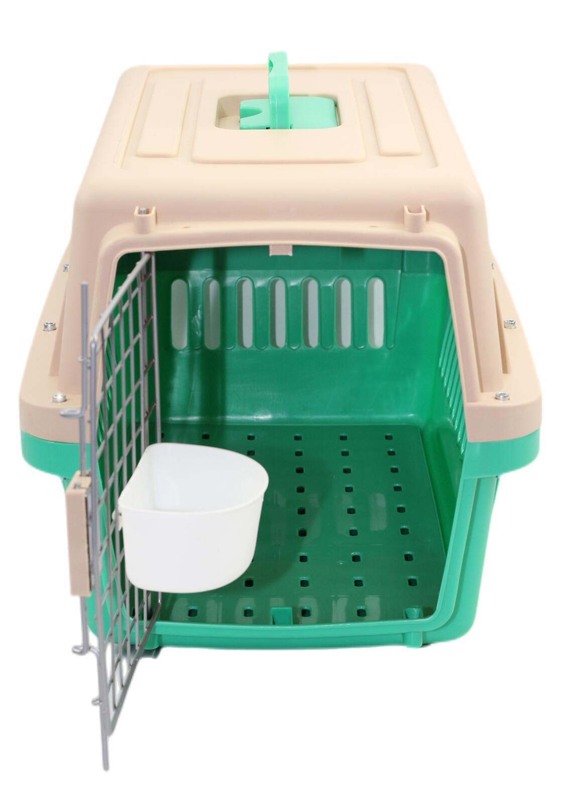Pet Carrier Crate with Bowl and Tray | Small Size for Dogs and Cats | Green