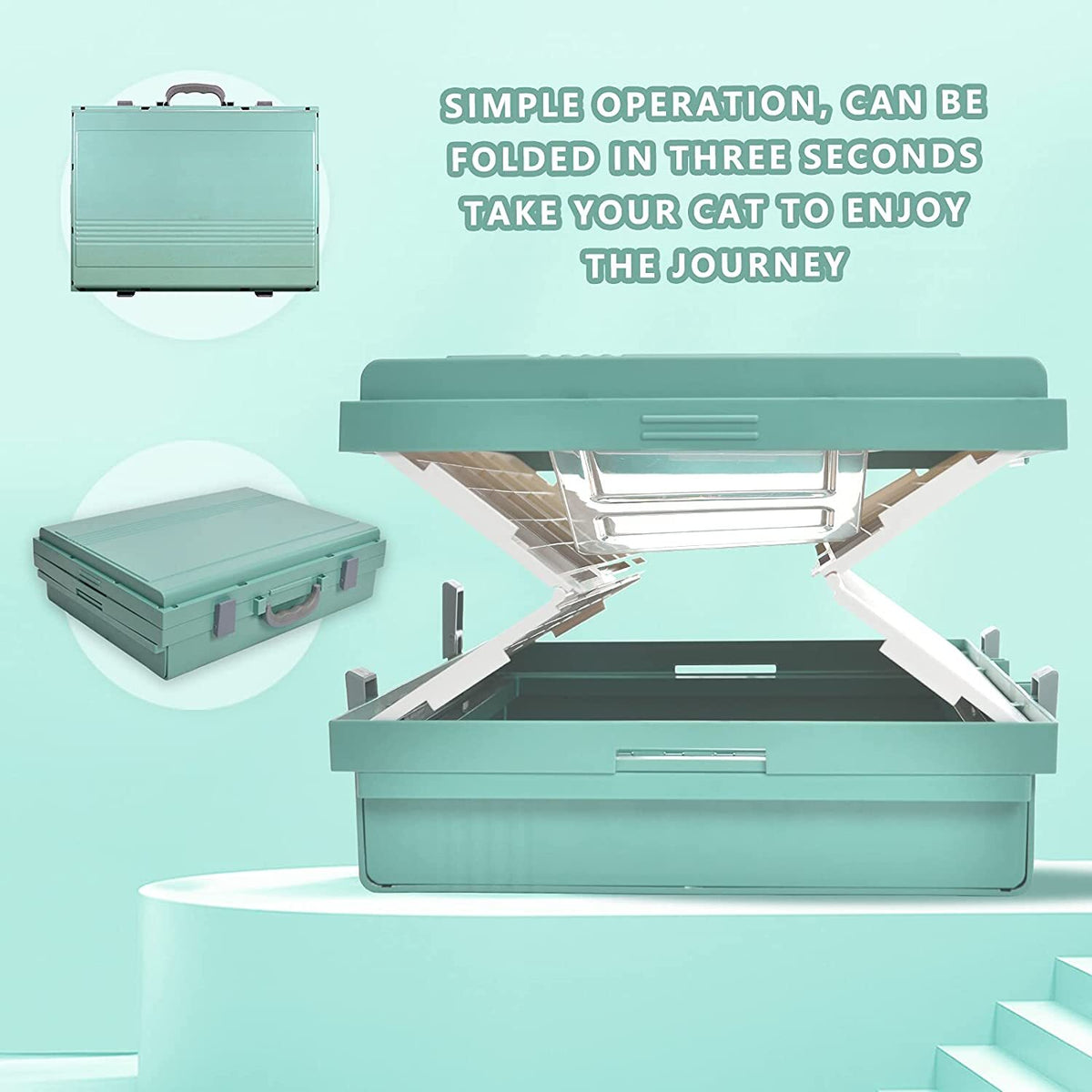 XL Portable Cat Toilet Litter Box Tray Foldable House | with Handle and Scoop, Green