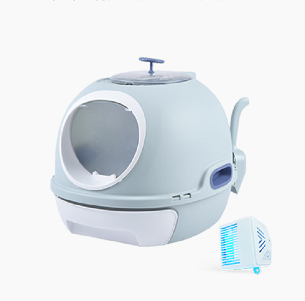 Cat Toilet Litter Box with Sky Window & Photocatalyst Purifier (Blue)