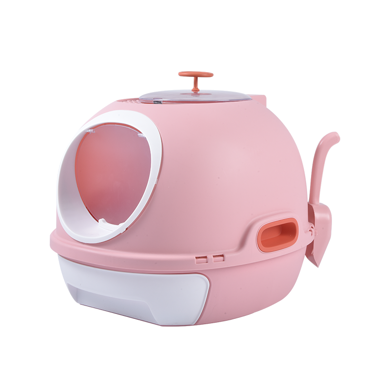 Hooded Cat Toilet Litter Box Tray House | With Drawer & Scoop, Pink