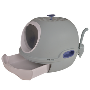 Hooded Cat Litter Box Tray House | Blue | Drawer and Scoop Included