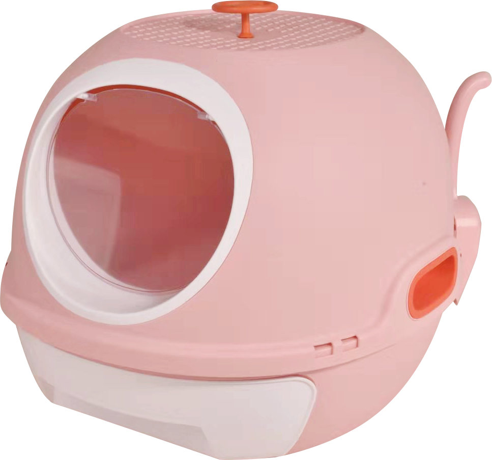 Hooded Cat Toilet Litter Box Tray House | With Drawer and Scoop, Pink