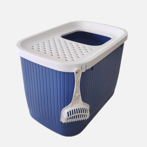 XXL Top Entry Cat Litter Box - No Mess Dark Blue | Spacious and Stylish