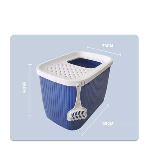 XXL Top Entry Cat Litter Box - No Mess Dark Blue | Spacious and Stylish