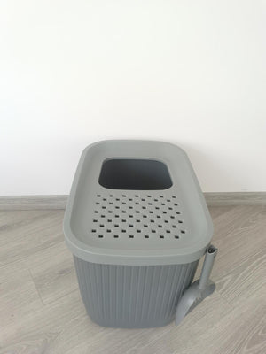 XXL Top Entry Cat Litter Box - No Mess Grey | Large Enclosed Kitty Tray