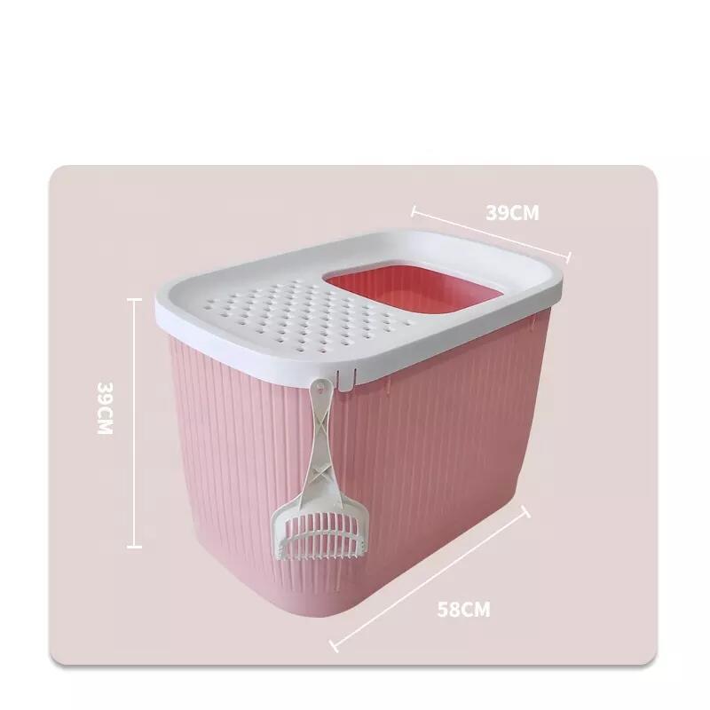 XXL Top Entry Cat Litter Box | No Mess Large Enclosed Covered Kitty Tray, Pink