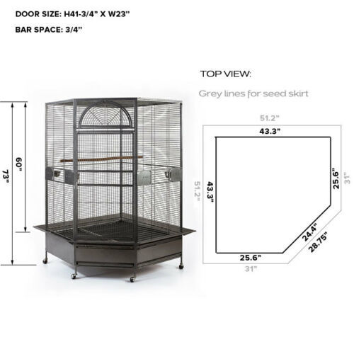 185cm XXL Corner Bird Cage | Pet Parrot Aviary With Perch and Castor Wheels