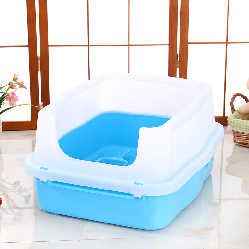 Large Deep Cat Litter Tray with High Wall & Scoop (Blue)