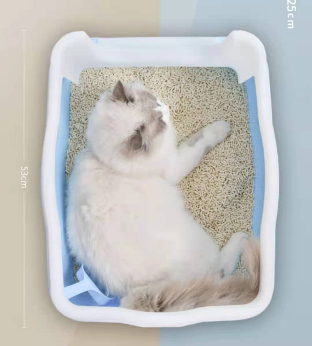 Large Deep Cat Litter Tray with High Wall & Scoop (Blue)