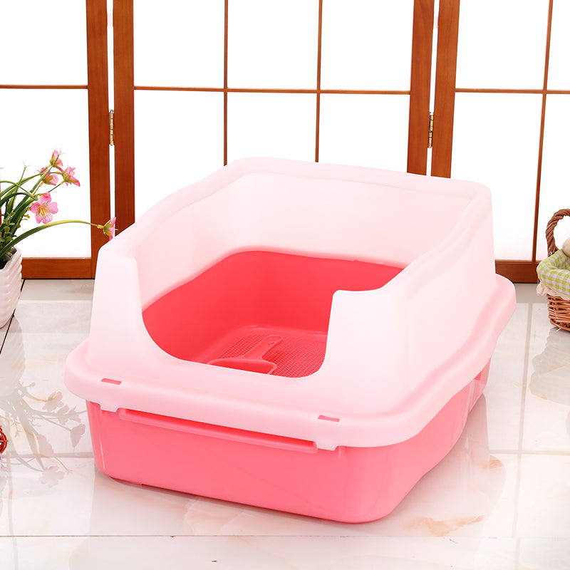 Large Deep Cat Litter Tray with High Wall & Scoop (Pink)