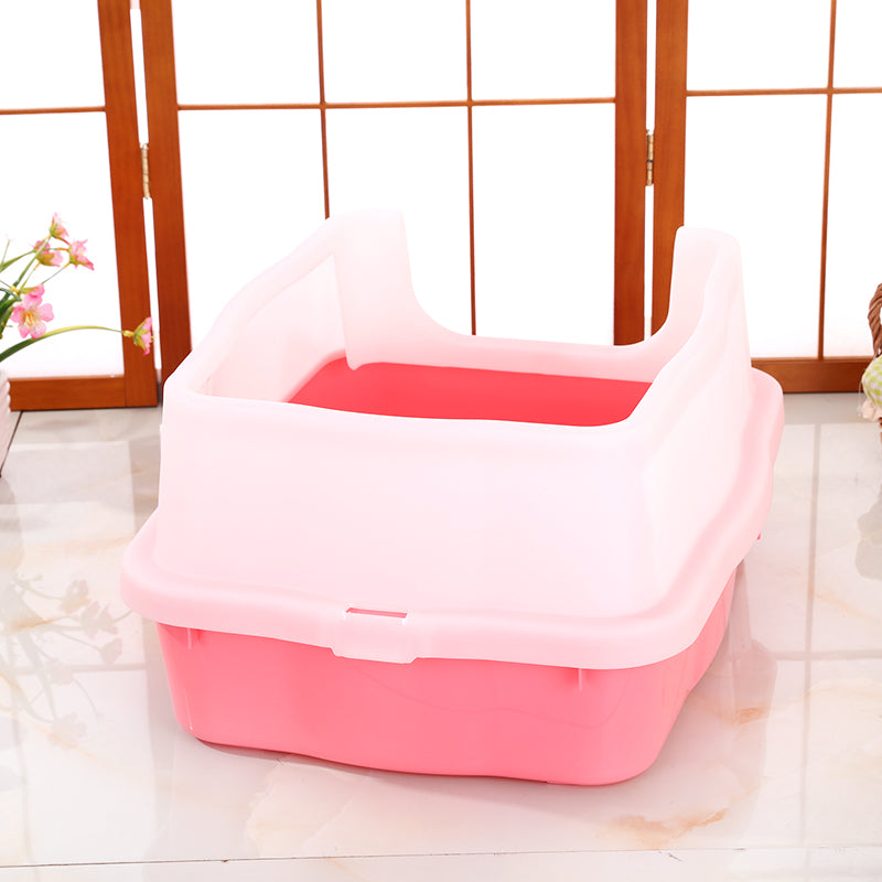 Large Deep Cat Litter Tray with High Wall & Scoop (Pink)