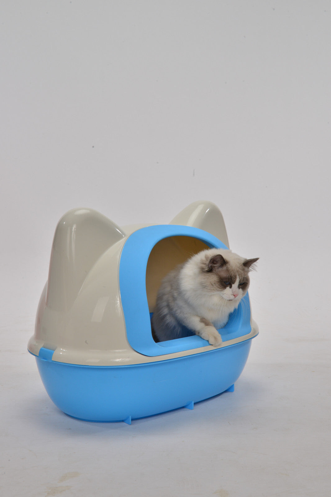 Large Hooded Cat Toilet Litter Box Tray House | With Scoop, Blue