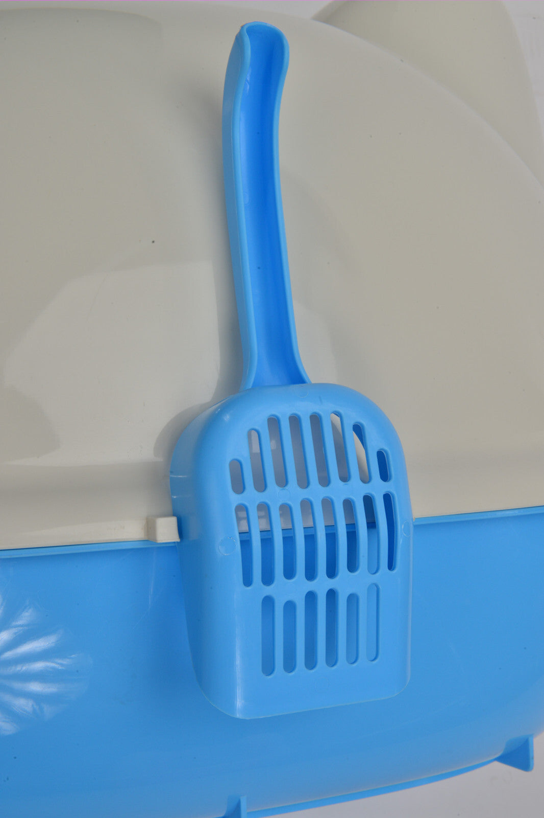 Large Hooded Cat Toilet Litter Box Tray House | With Scoop, Blue