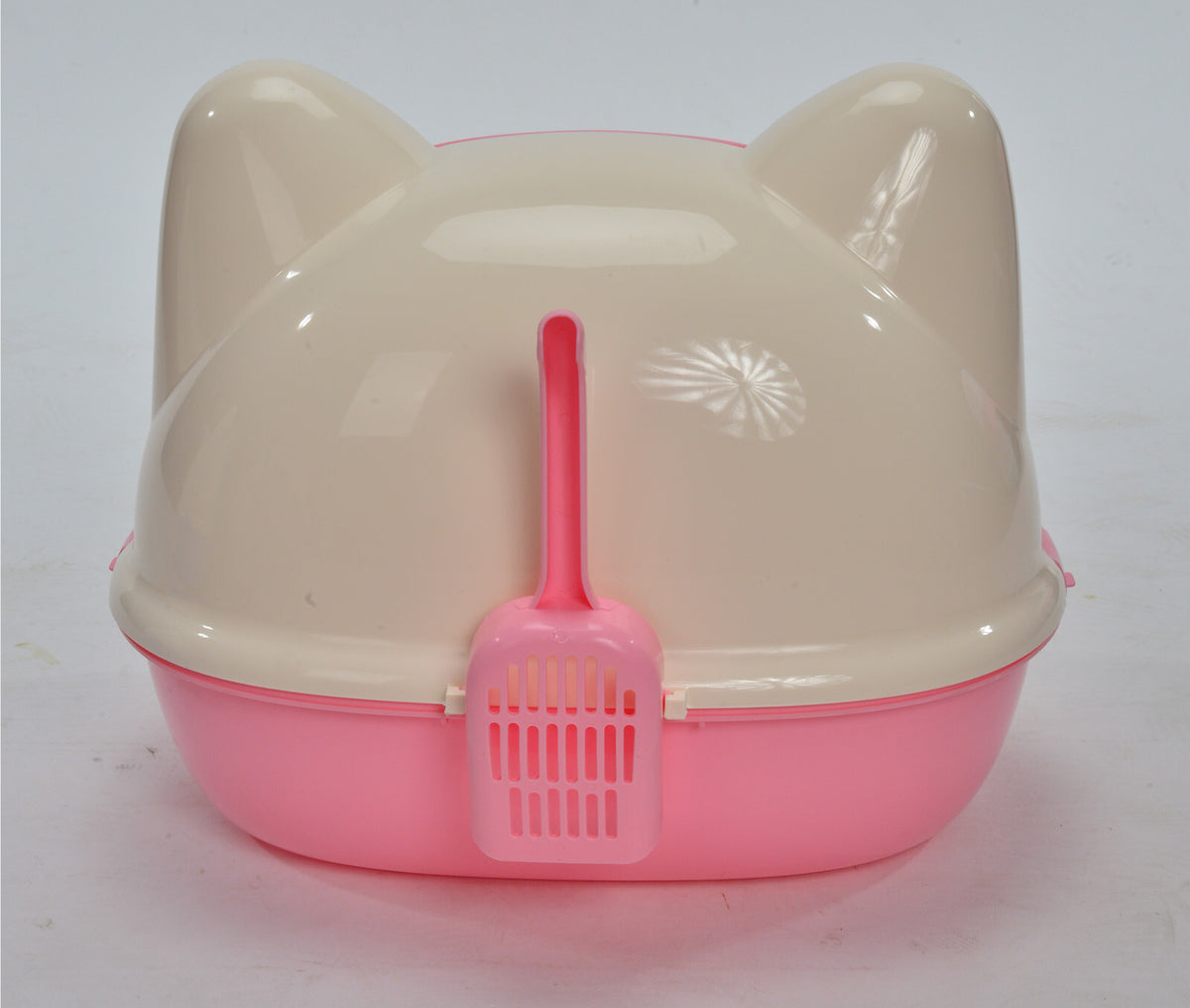 Large Hooded Cat Litter Box Tray with Scoop (Pink)