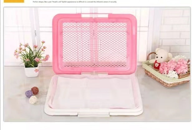 Portable Dog Potty Training Tray with Wall - Pink (Large)