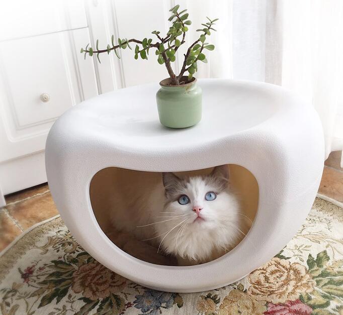 Cat Kitten Bed Cave | Small Dog House Kennel (White)