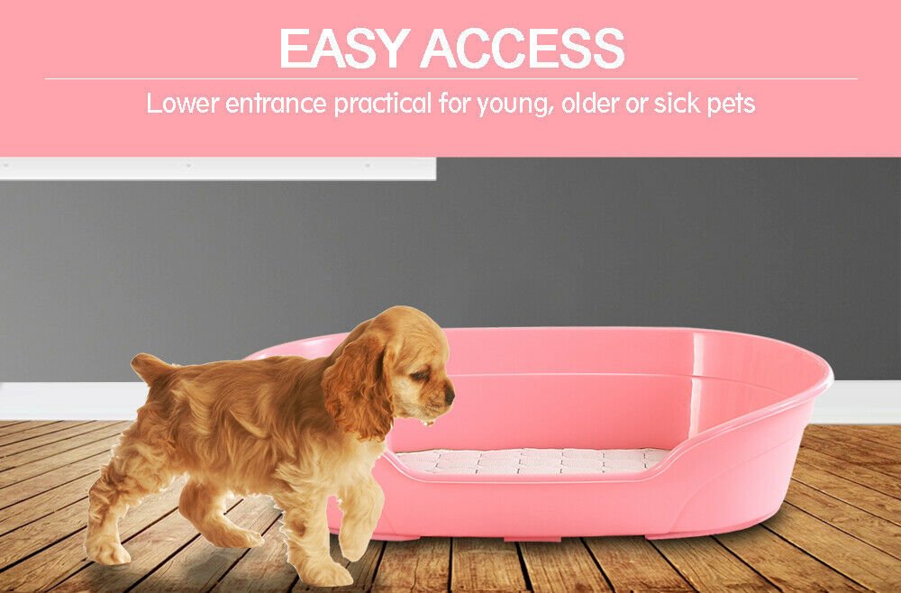 Pink plastic dog store bed