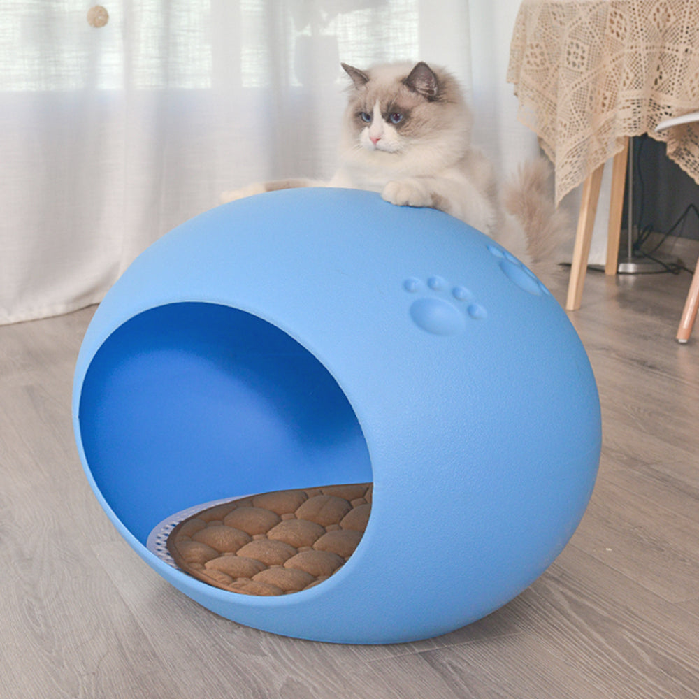 Medium Cave Cat Kitten Box Igloo Bed (Blue)