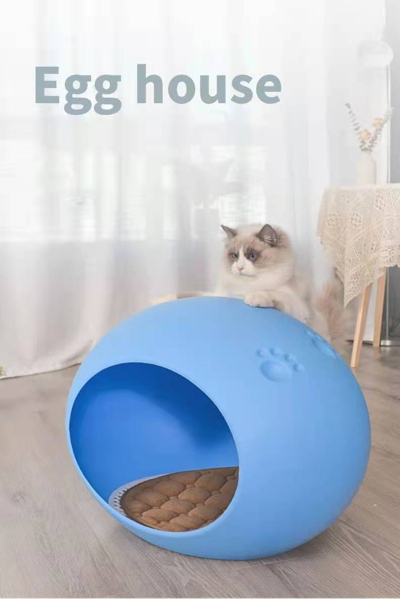 Medium Cave Cat Kitten Box Igloo Bed (Blue)