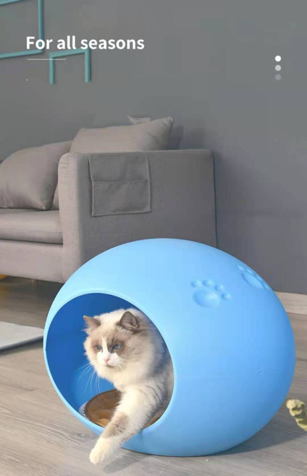 Medium Cave Cat Kitten Box Igloo Bed (Blue)