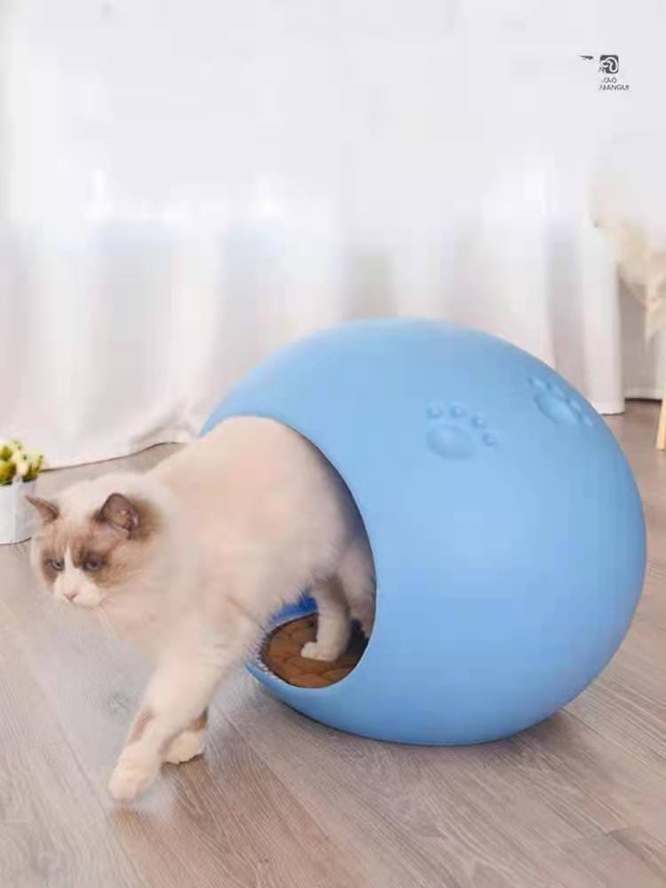 Medium Cave Cat Kitten Box Igloo Bed (Blue)
