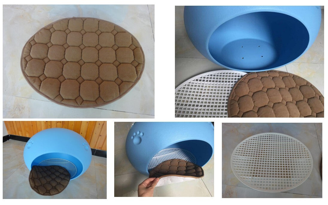 Medium Cave Cat Kitten Box Igloo Bed (Blue)