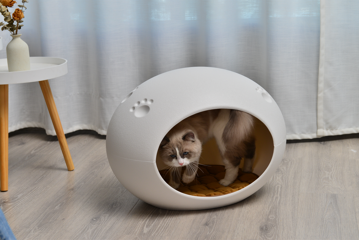 Medium Cave Cat Kitten Box | Igloo Cat Bed House, Dog Puppy House, White