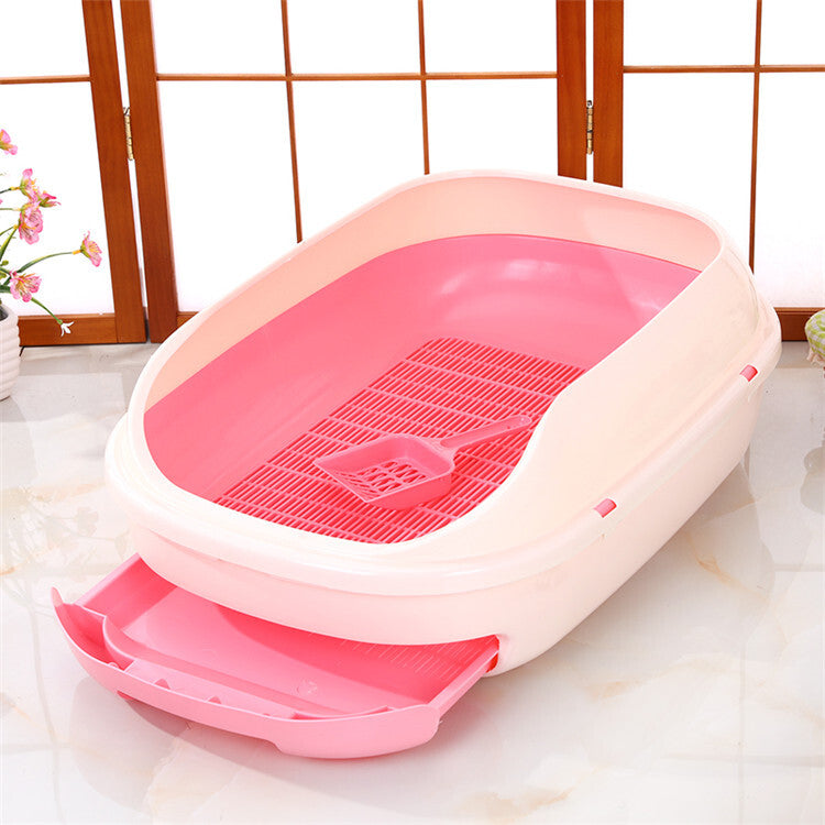 Large Portable Cat Litter Box Tray with Scoop (Pink)