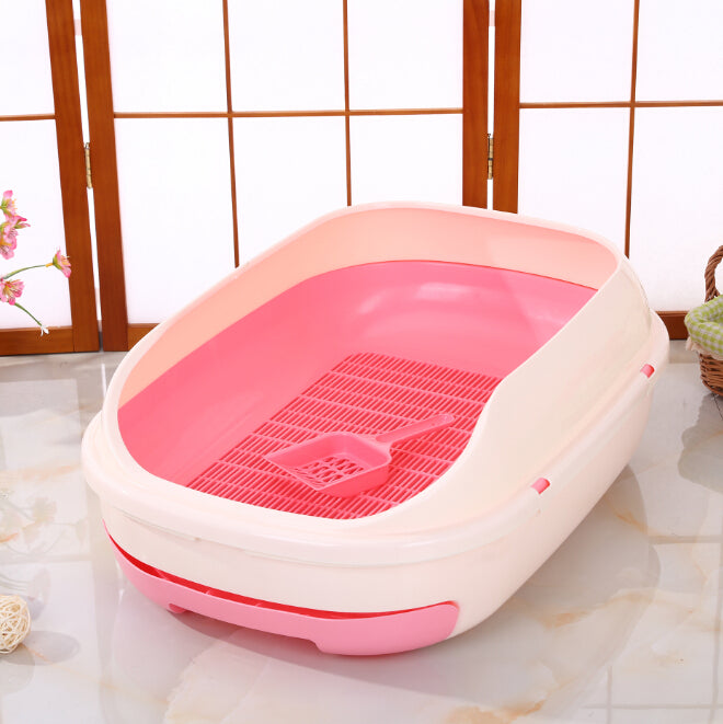 Large Portable Cat Litter Box Tray with Scoop (Pink)