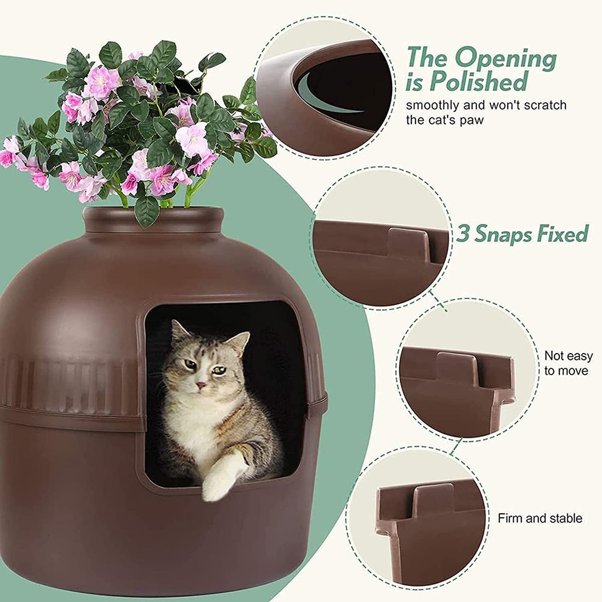 Multifunctional Cat Litter Box Pet House | Semi-Enclosed, Brown