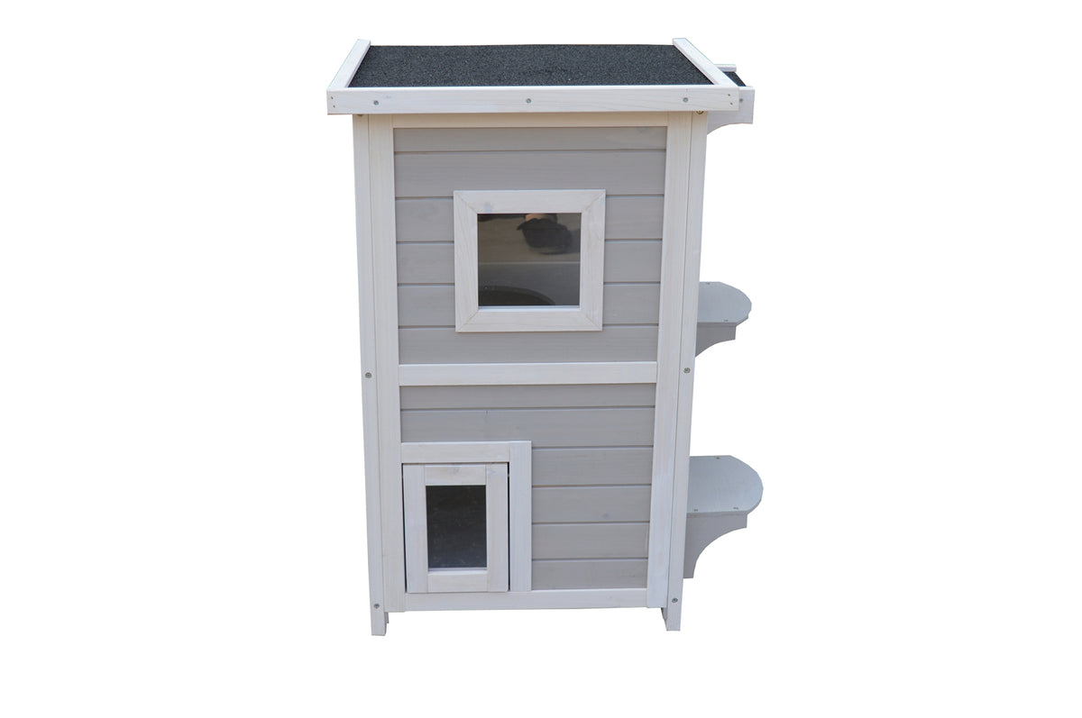 2-Story Rainproof Kitty House with Escape Door | Cat Shelter Condo