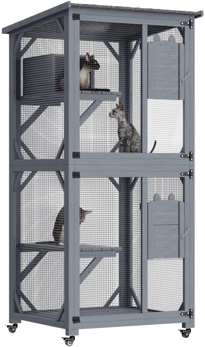 Pet Cat Shelter Condo | Wooden Kitten Cage House with Escape Door