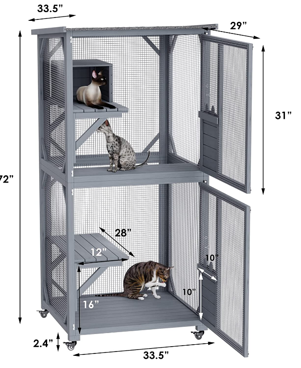 Pet Cat Shelter Condo | Wooden Kitten Cage House with Escape Door