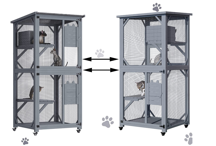 Pet Cat Shelter Condo | Wooden Kitten Cage House with Escape Door