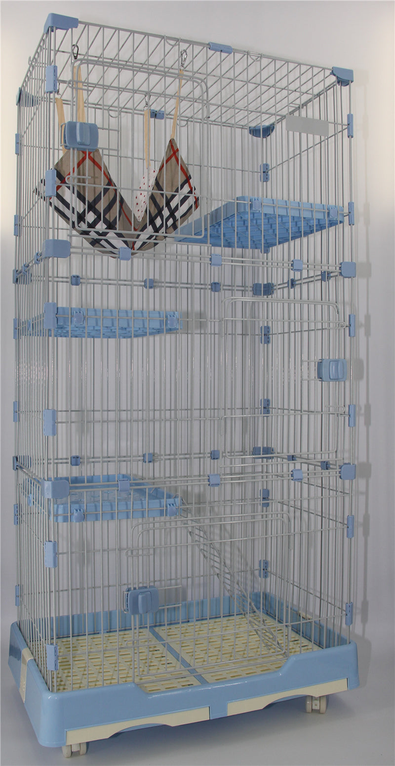 179cm Blue 4 Level Pet Cat Cage House with Litter Tray & Wheel