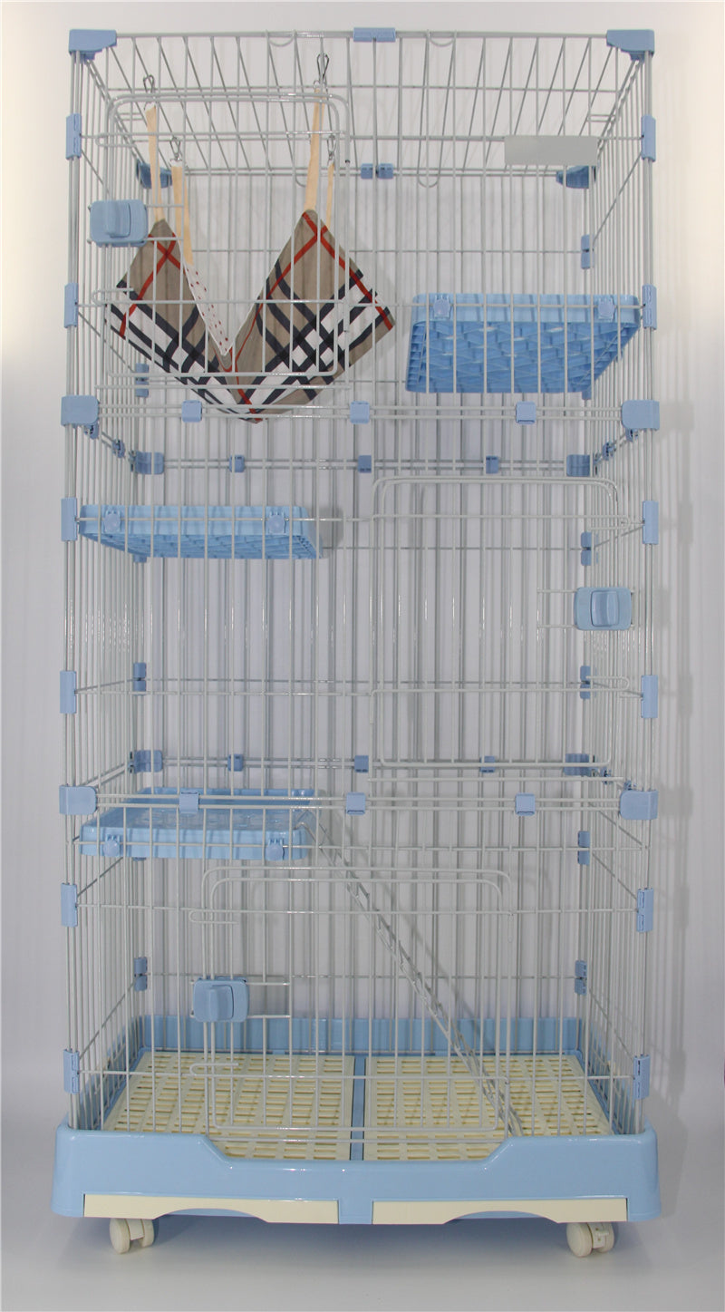 179cm Blue 4 Level Pet Cat Cage House with Litter Tray & Wheel
