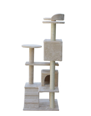 130cm Beige Cat Scratching Post Tree - Beige | Tall and Sturdy Cat Scratcher