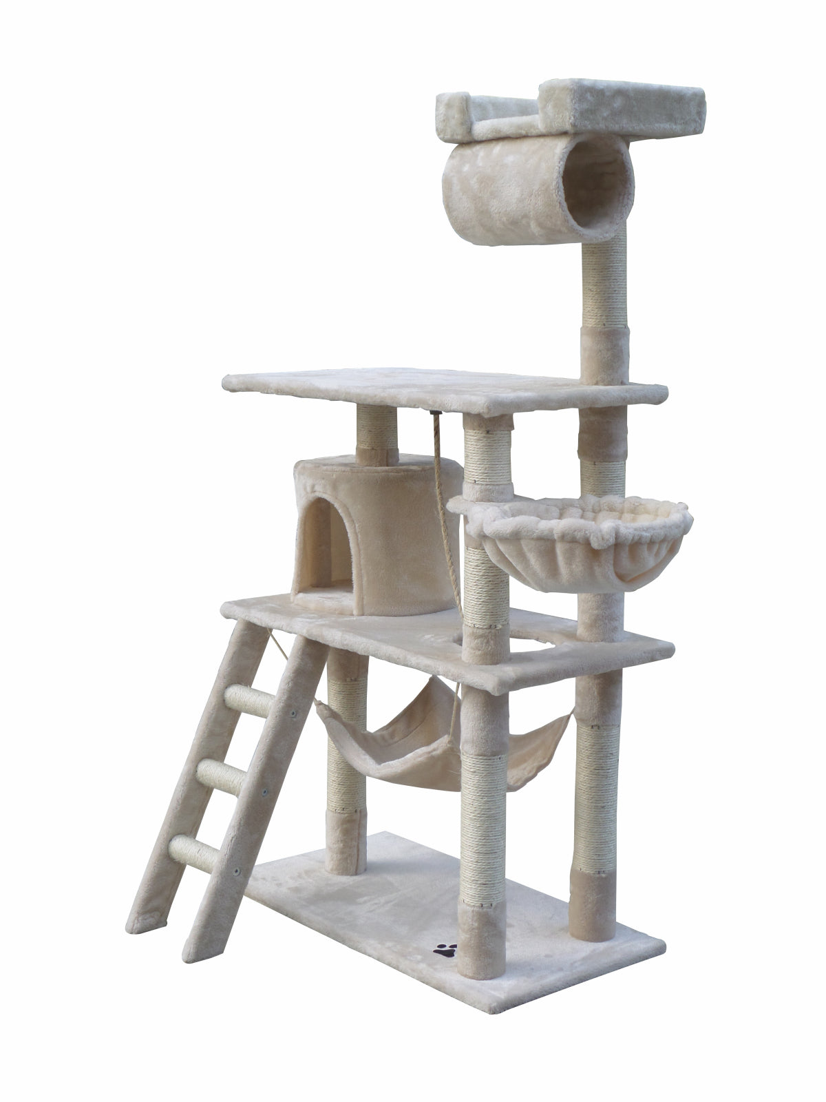 140cm Cat Scratching Post Tree with Ladder & Hammock - Beige | Premium Cat Playground