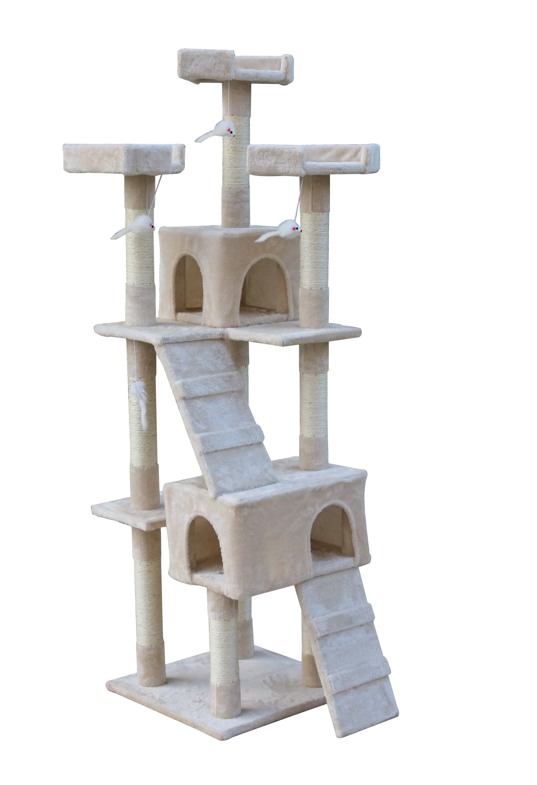 170cm Cat Scratching Post Tree House Tower with Ladder - Beige