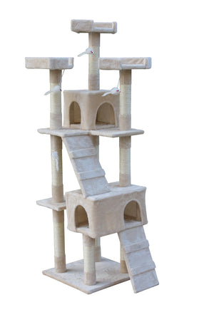 170cm Cat Scratching Post Tree House Tower with Ladder - Beige