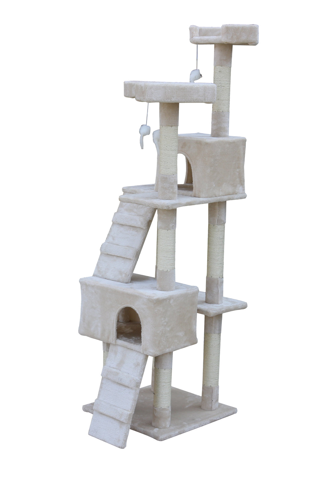 170cm Cat Scratching Post Tree House Tower with Ladder - Beige