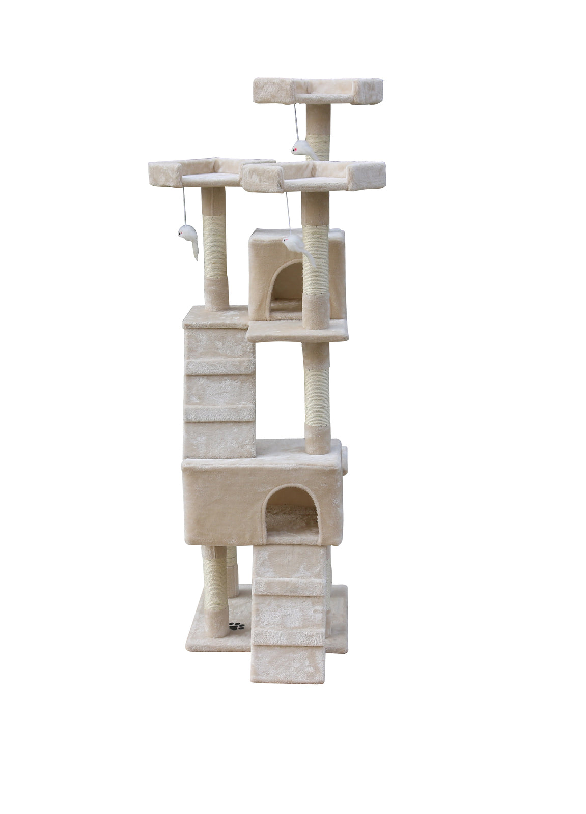 170cm Cat Scratching Post Tree House Tower with Ladder - Beige