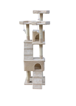 170cm Cat Scratching Post Tree House Tower with Ladder - Beige